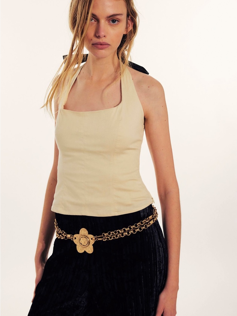 Free People Wrap It Up Tank Cream Halter Top with Square Neck